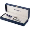 Image de Waterman Hémisphère Stylo plume | Laqué gris métallique et bleu | Capuchon biseauté | Plume fine en acier inoxydable | Encre bleue | Écrin