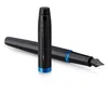 Image de Stylo plume Parker IM Vibrant Rings - Satin noir laqué avec détails bleu océan - Plume fine avec recharge d’encre bleue - Étui cadeau