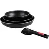 Image de Sitram 712379, Lot de 3 Poêles Agile diam. 20, 24 et 28 cm en aluminium revêtement noir anti-adhérent sans PFOA - manche amovible clipsable - tous feux dont induction
