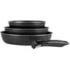 Image de Sitram - 712757 Lot de 3 poêles Sitramovible en aluminium pressé Ø20/24/28cm, revêtement anti-adhérent, poignée amovible - Tous feux dont induction, Noir,argent