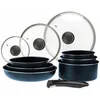 Image de Sitram 714251 Batterie de Cuisine 10 Pièces Aluminium Bleu Mat   Poêles Ø20/24/28 cm + Casseroles Ø16/18/20 cm + 3 Couvercles Verres   Manche Amovible Sitramovible   Tous Feux dont Induction
