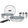 Image de Sitram 716744 Batterie de Cuisine inox 5 pcs : 1 manche amovible, 1 casserole Ø18cm, 1 Poêle Ø28cm, 1 Sauteuse Ø24cm, 1 Couv verre - Revêtement Antiadhésif Sain en Céramique - Tous feux dont induction