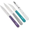 Image de Opinel - Coffret de 4 Couteaux de Cuisine Les Essentiels Art Déco - N°112 Office, N°113 Cranté, N°114 Légumes, N°115 Éplucheur - Violet, Gris Clair, Vert, Blanc