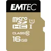 Image de EMTEC ECMSDM16GHC10GP - Carte microSD - Classe 10 - Gamme Elite Gold - UHS-I U1 - Avec adaptateur Performance - Vitesse de lecture jusqu'à 85MB/s -Noir/Or - 16 Gb