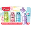 Image de Maped - 4 mini surligneurs PASTEL - Petits Surligneurs de Poche Originaux en forme de personnages Kawaïi - Vert, Bleu, Rose et Violet Pastel