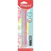 Image de Maped - Crayons Graphite HB #2 Back'Peps Pastel - Crayons à Papier en Bois Pastel avec Gomme - Forme Triangulaire Ergonomique - Lot de 3 Crayons Papier HB n°2