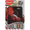 Image de Maped - Trousse scolaire Garnie 2 Etages - 34 Pièces Fournitures Scolaires - Stylo, gomme, Taille-Crayon, Ciseaux, Compas, Crayon à Papier Hb, Crayons de Couleur, Feutres, Kit de Traçage - Cars