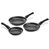 Image de Pradel Excellence - PCUI001032 - Lot de 3 Poêles en Fonte d'Aluminium Premium Ø20,24,28cm - Revêtement Anti-Adhésif Façon Pierre - Manches Amovibles - Tout Feu, Noir