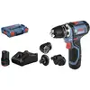 Image de Perceuse-visseuse sans fil Bosch Professional GSR 12V-15 FlexiClick 06019F6000 12 V 2 Ah Li-Ion + 2 batteries, + chargeur, + accessoires, + mallette