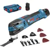Image de Bosch Découpeur-ponceur bosch gop 12v 28-2 batteries 12v 3.0 ah, chargeur, coffret + 6 lames de scies et 5 abrasifs - 06018b5006 & Meuleuse angulaire sans fil BOSCH PROFESSIONAL GWS 12V-76-76 mm