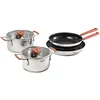 Image de Tefal Batterie de cuisine 6 pièces, Faitouts 18/20 cm inox, Poêles 24/28 cm avec revêtement antiadhésif, Induction, Inox haute qualité, Poignées anti-dérapantes et anti-chaleur, OPTI'Space G720S604