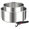 Image de TEFAL Ingenio Lot de 3 pièces, Casseroles 16/20 cm + poignée amovible, Empilable, Acier inoxydable, Induction, Polyvalence, Gain de place, Preference L9739302, Argenté