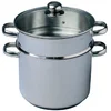 Image de BAUMALU - Combiné Traiteur Couscoussier Forme Droite - Acier Inox - Couvercle Verre - Tous Feux dont Induction - Triple Fond Diffuseur - Ø30cm, 16L, Argenté