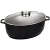 Image de Baumalu, Cocotte Ovale Jumbo en Fonte d'Aluminium Noir, 43 x 33 x 138 cm, Revêtement Anti-Adhérent, Couvercle en Verre avec Bouton "Arome", Résistante au Four jusqu'à 240°C, Tous Feux et Induction