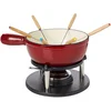 Image de Baumalu, Service à Fondue Savoyarde en Fonte Émaillée Rouge, 20 cm, pour 6 personnes, comprenant 1 réchaud, 1 brûleur, 1 caquelon et 6 fourchettes