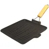 Image de Baumalu, Poêle Grill Carré 24 cm Noir - Idéale pour Grillades Saines - Manche Rétractable en Bois - Compatible Tous Feux y compris Induction - Dimensions 24 x 24 cm