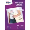 Image de Avery Transferts personnalisables pour textile Blancs ou Clairs A4 8 feuilles impression jet encre pour créer des motifs sur tissus clairs vêtements accessoires avec application au fer à repasser
