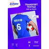 Image de Avery Transferts personnalisables pour textile foncés A4 4 feuilles impression jet encre pour créer des motifs sur tissus clairs vêtements accessoires avec application au fer à repasser
