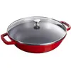 Image de STAUB Wok en Fonte avec Couvercle en Verre et Grille Amovible Inclus, Ø 30 cm, 4,40 L, Cerise