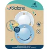 Image de BIOLANE - Tétines rondes - Sucettes extra-fines - 6 mois et plus - Bleu bicolore - Téterelle en caoutchouc naturel - Respect du développement bucco-dentaire - Douces et confortables