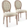 Image de Menzzo Lot de 2 chaises Style médaillon Louis XVI   Tissu Beige capitonné & Bois patiné   Design Classique Chic   Chaises Salle à Manger élégantes   L49 x P46 x H96 cm