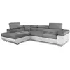 Image de Menzzo Canapé d’Angle Convertible ANTONI 6 Places   Simili Blanc & Tissu Gris Clair   Têtières relevables   Couchage intégré   L275 x P202 x H90 cm