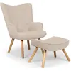 Image de Menzzo Fauteuil Scandinave Beige avec Pouf Repose Pied Salon - Style Nordique Moderne - Confort Optimal pour Salon, Chambre ou Coin détente