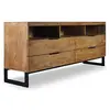 Image de Menzzo Meuble TV Panara 150 cm - Bois Chêne Clair avec 4 Tiroirs & 3 Niches - Rangement Salon, Support TV Jusqu’à 75  - Style Contemporain & Naturel