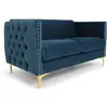 Image de Menzzo Canapé 2 Places L145 cm Joshua Velours Bleu   Canapé Capitonné Design Chic avec Pieds Métal Doré   Canapé Compact Confortable pour Salon & Petit Espace