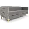 Image de Menzzo Canapé 3 Places Joshua en Velours Argent   canapé capitonné Confortable avec Pieds dorés   Style Chic et Moderne   L204 cm