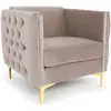 Image de Menzzo Fauteuil Capitonné Joshua en Velours Taupe   Fauteuil de Salon Confortable avec Dossier Capitonné et Pieds en Bois   L83 x P70 x H74 cm
