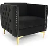 Image de Menzzo Fauteuil capitonné Joshua - Velours Noir Chic, Assise Moelleuse, accoudoirs capitonnés et Clous décoratifs, Pieds métal doré, Fauteuil Moderne pour Salon