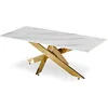 Image de Menzzo Table Basse Naelle   Plateau Verre Effet marbre Blanc & Pieds métal doré, Table Basse rectangulaire, Design Chic et Moderne pour Salon   L120 x P60 x H42 cm