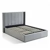 Image de Menzzo Lit Double Magorial 140x190 cm en Velours Gris   Sommier relevable avec Coffre de Rangement, tête de lit capitonnée, lit Adulte Design Moderne