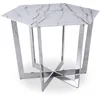 Image de Menzzo Table à Manger Hexagonale ZADIG Verre Effet Marbre Blanc & Pied Métal Argenté   Design Moderne pour Salle à Manger   L120 x P120 x H75 cm  4 à 6 Personnes