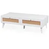 Image de Menzzo Table Basse Dalgora 120 cm Blanc à 2 tiroirs avec cannage   Meuble Salon Design Naturel Chic   Table Basse rectangulaire Moderne Bois et rotin