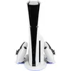 Image de Konix Station de refroidissement Power Station Cool & Charge Dock console PS5 Slim - Support de charge 2 manettes DualSense - Éclairage RVB - Blanc
