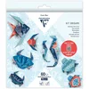 Image de Clairefontaine 95367C - Un kit origami de 60 feuilles 70g/m² (10x10cm - 15x15cm - 20x20cm), Décor Faune marine avec motifs déjà placés pour faciliter le pliage