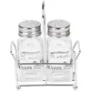 Image de Equinox 520926 Ensemble SALIERE et POIVRIERE en verre et bouchon Inox avec support en Fer Chromé - Lot de Salière et Poivrière Traditionnelle