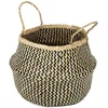 Image de Compactor Panier BELLY en Jonc de Mer Noir, 35x35x32 cm, Fait à la Main, Idéal pour Rangement ou Cache-Pot