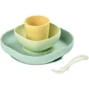 Image de BÉABA, Set Vaisselle Silicone Repas Bébé, Avec Ventouse, Anti-dérapant, 4 Pièces, Assiette + Bol+ Verre + Cuillère, Silicone Saine et Durable, Compatible lave-vaisselle, Micro-onde, Jaune