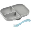 Image de BÉABA, Set Repas Bébé, Avec Ventouse, Anti dérapant, Assiette Silicone Compartimentée + Cuillère, Sain et Durable, Compatible lave-vaisselle, Micro-onde, Congélateur, Facile d'entretien, Grey