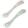 Image de BÉABA, Lot de 2 Cuillères en Silicone Bébé/Enfant 2ème âge, à partir de 12 mois, Souple, Bout arrondi, Manche long et Ergonomique, Boite de transport incluse, Argile/Vert de gris.