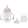 Image de BÉABA, Biberon/Tasse d'apprentissage 2 en 1, Tasse Paille Enfant, 100% étanche, Anti-fuite, Facile à Ouvrir, Poignées amovibles, Tritan et Silicone, 210 ml, Argile