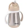 Image de BÉABA, Biberon/Tasse d'apprentissage/Gourde Bébé 2 en 1 Inox, Tasse Paille Enfant, 100% étanche, Anti-fuite, Facile à Ouvrir, Poignées amovibles, Matière Inox, Sain, Solide, 250 ml, Argile