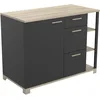 Image de Petit Meuble Buffet Bas pour Salon Ou Cuisine, 1 Porte, 3 tiroirs Et Plan De Travail Intégré en Bois d'ingénierie - Atelier   Coloris Noir Mat & Chêne - 120 x 60 x 92,4 cm