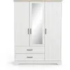 Image de CaliCosy Armoire 3 Portes, 1 Miroir et 2 Tiroirs- Blanc- Fabrication Française- Style Contemporain- pour Chambre- L148,6 cm x l57,1 cm x H199,60 cm