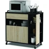 Image de hot-stock Demeyere Indus Desserte 2 Portes 4 étagères 1 Tablette Micro-Ondes, Bois, Chêne Brut/Noir