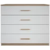 Image de Demeyere Selena Commode de Chambre Adulte scandinave 4 tiroirs, Blanc Perle/Chêne brossé, Bois, 100 x 41,6 x 84,7 cm