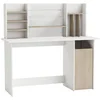 Image de Demeyere Bureau Blanc et Chêne Brossé avec Rangements   Placard Fermé et Etagères   Petit Bureau 50x135x74 cm Idéal pour Chambre Adulte, Ado ou Enfant
